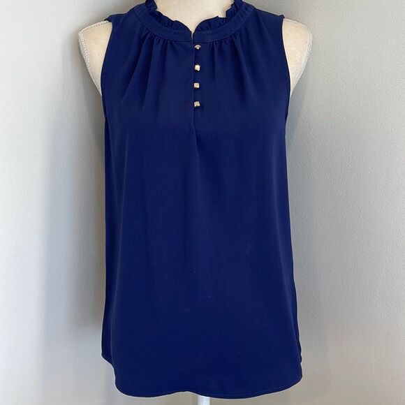 41 HAWTHORN Lilou Ruffle Neck Blouse in Navy Blue - Picture 1 of 4